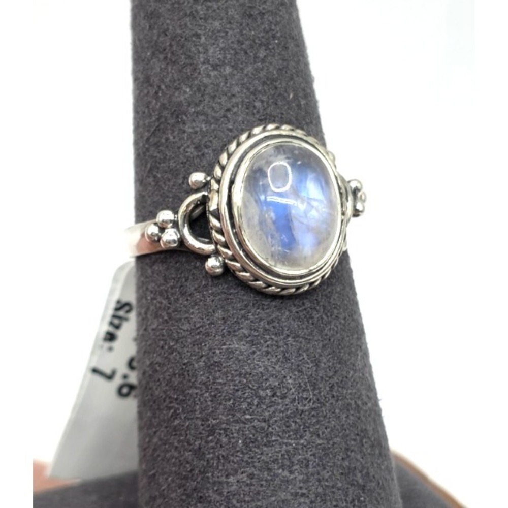Moonstone Oval Ring Size 7 Sterling Silver‎ 925 Roped Edge Handmade Mystical NWT